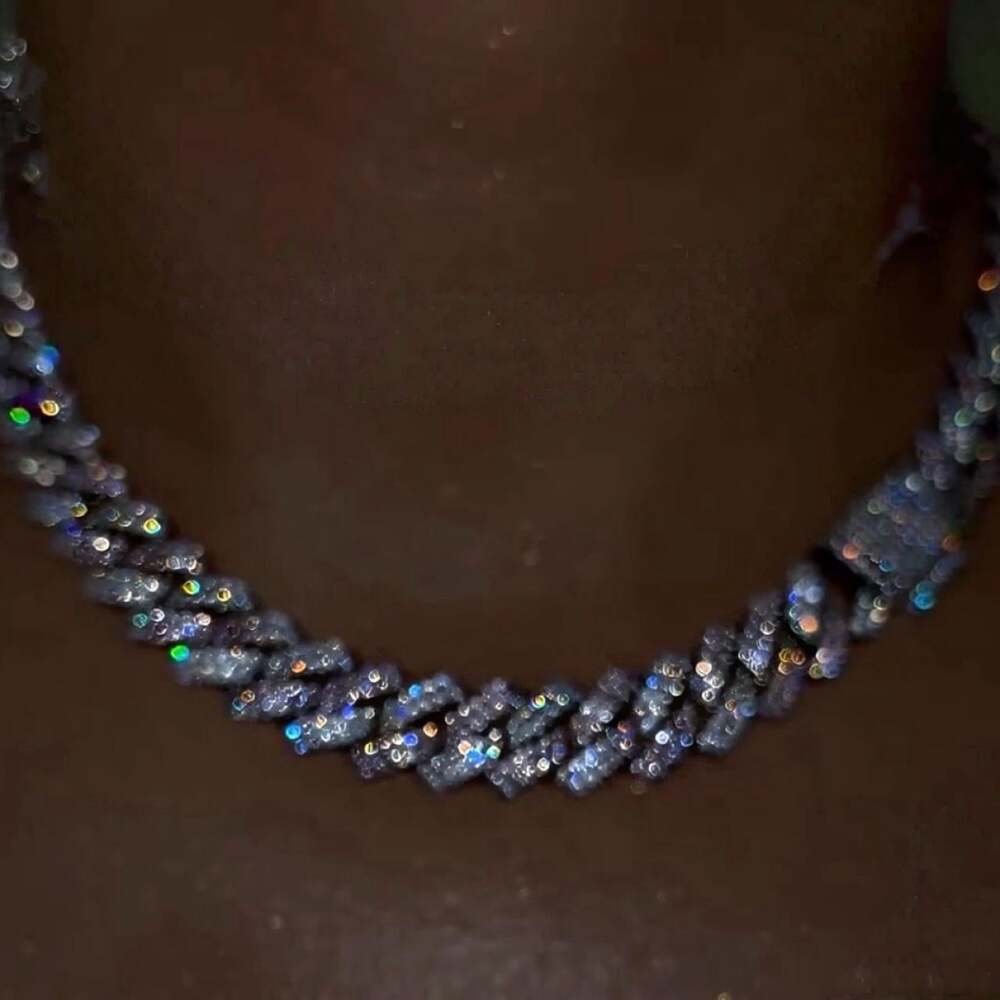 Pink Silver Iced Cuban chain 16inch